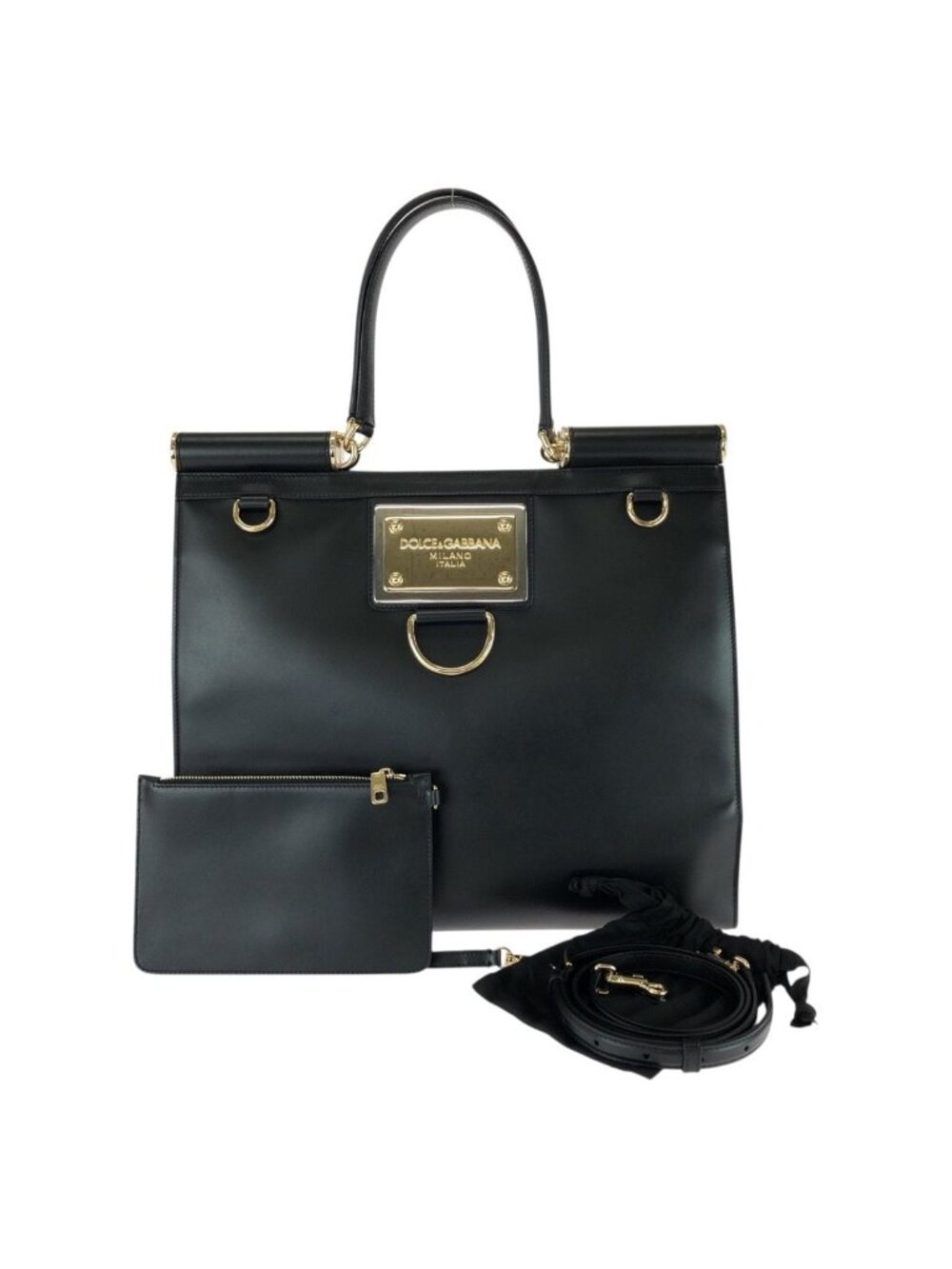 Dolce & Gabbana Sicily 2-Way Black Leather Tote Business Shoulder Bag